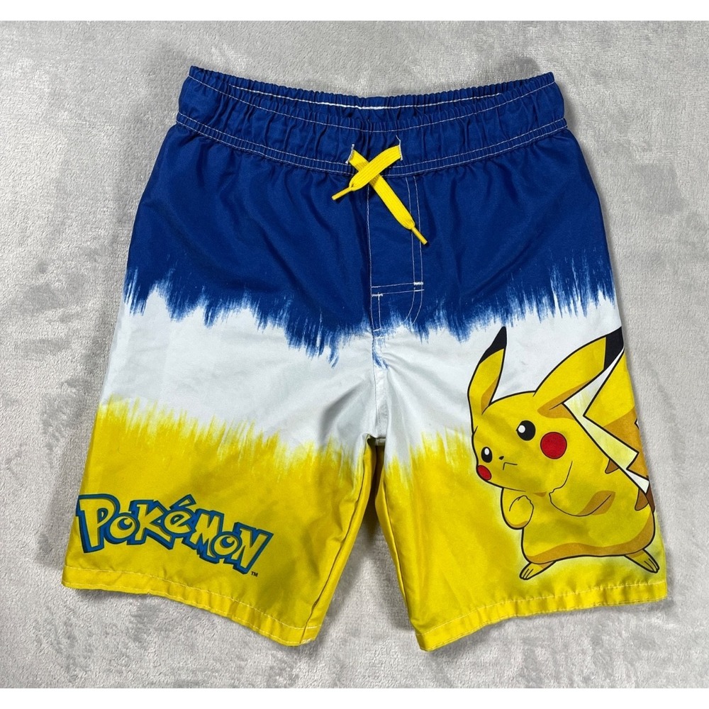 Pokémon Swim Trunks Boys M Blue Yellow Pikachu Graphic Mesh Lined Drawstring